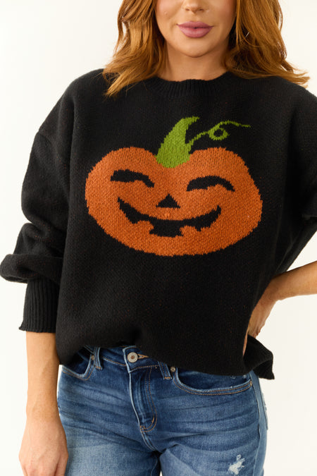 Black Pumpkin Graphic Long Sleeve Sweater