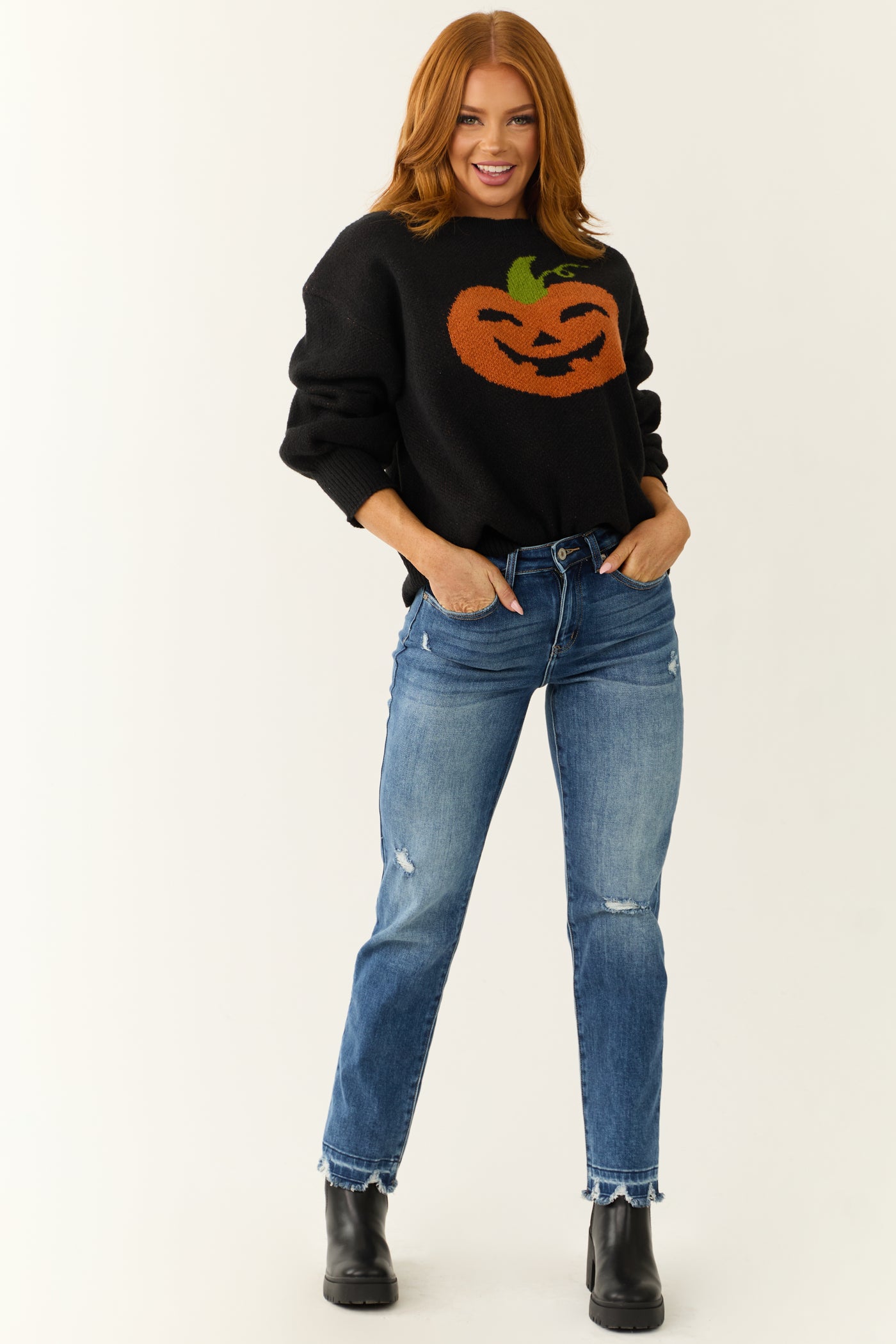 Black Pumpkin Graphic Long Sleeve Sweater