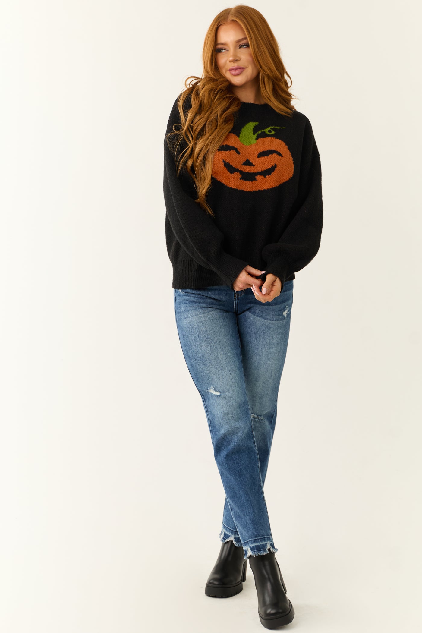 Black Pumpkin Graphic Long Sleeve Sweater