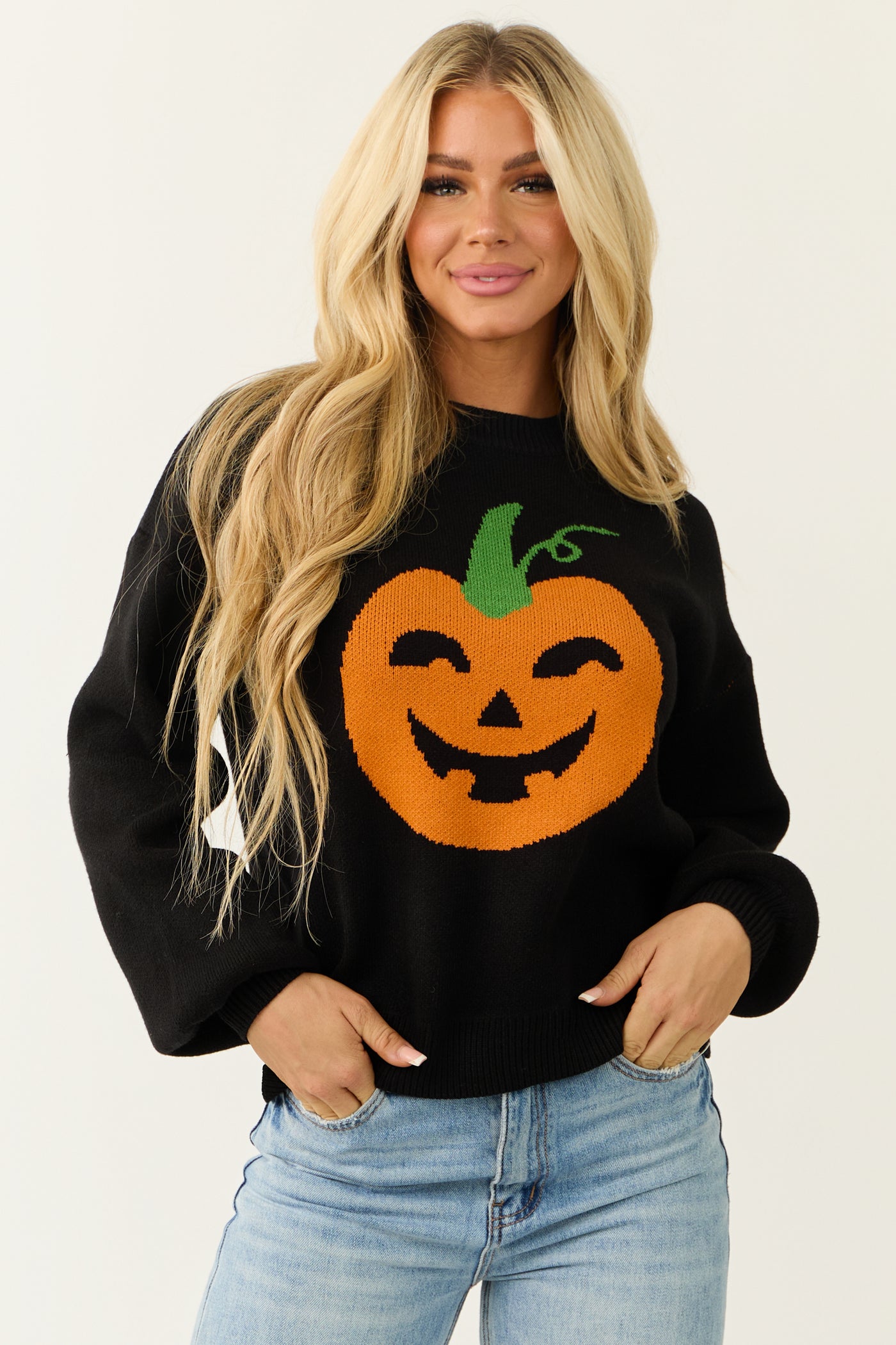 Black Pumpkin Graphic Soft Knit Sweater