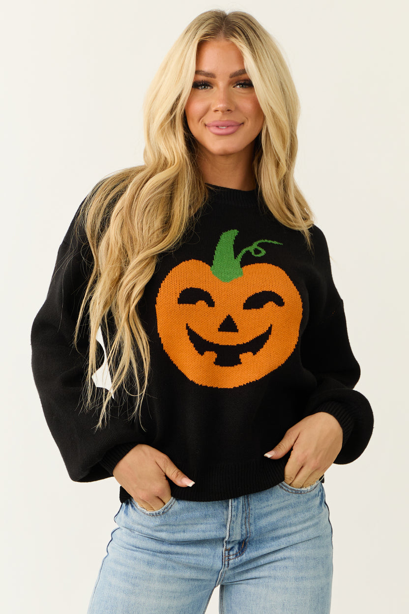 Black Pumpkin Graphic Soft Knit Sweater