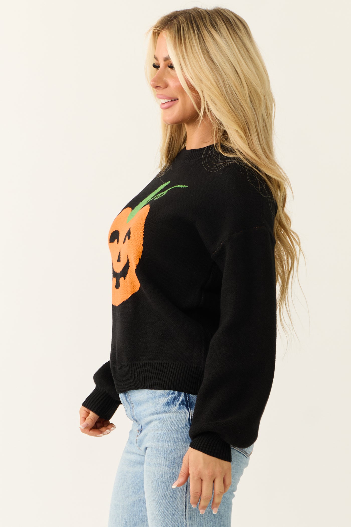 Black Pumpkin Graphic Soft Knit Sweater