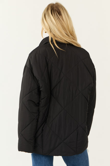 Black Quilted Double Button Down Coat Jacket