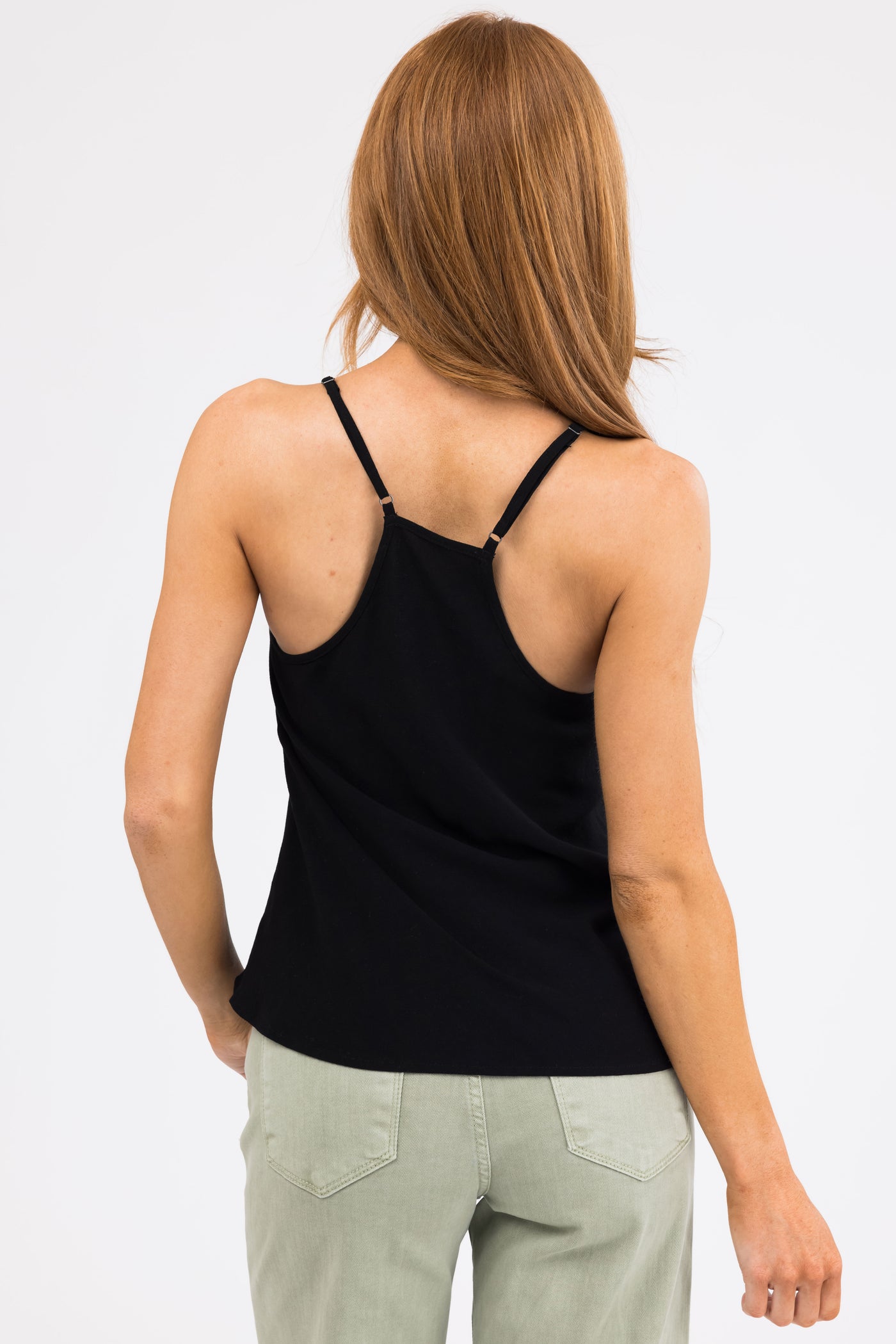 Black Racerback V Neck Linen Tank Top