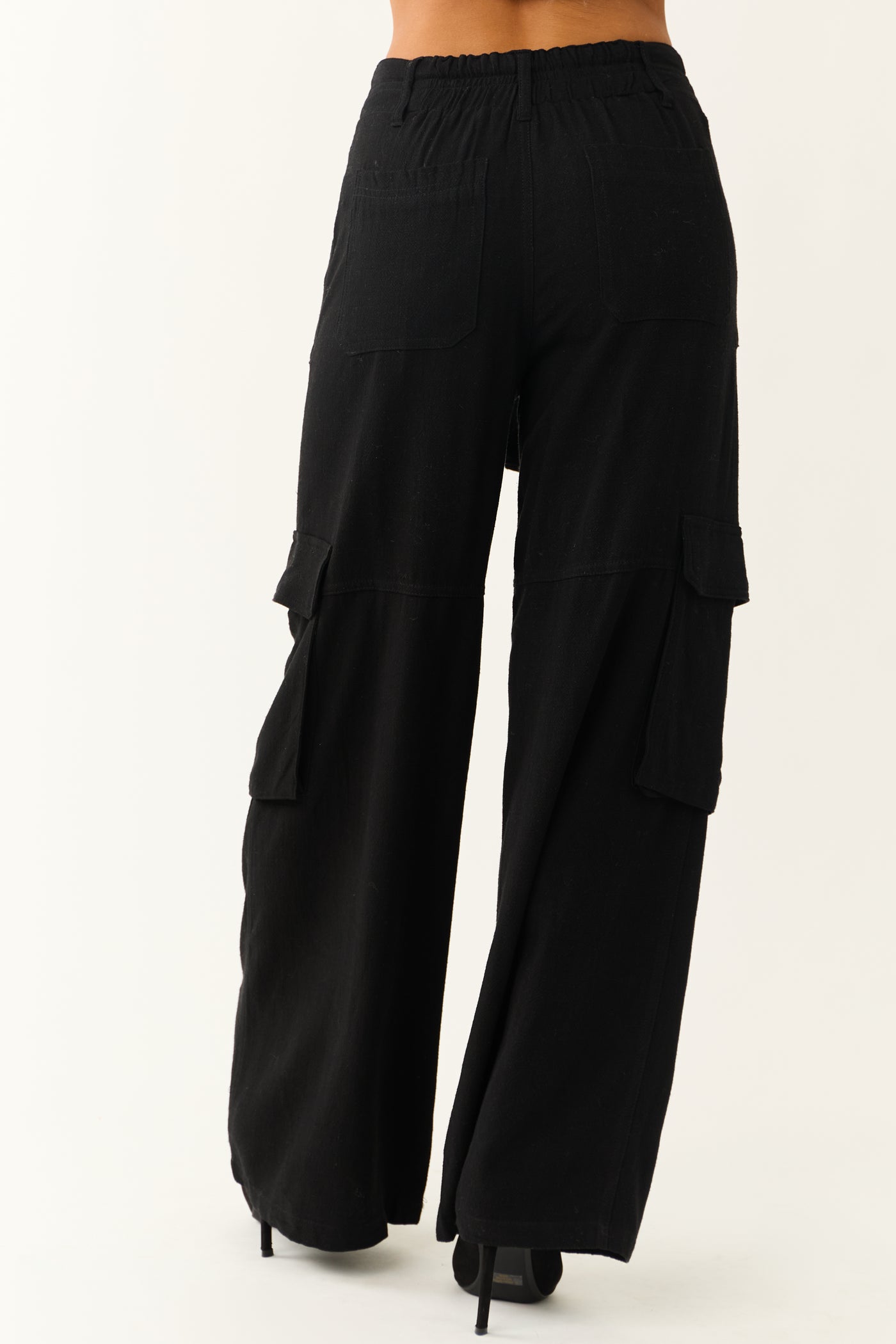 Black Relaxed Fit Wide Leg Cargo Pants