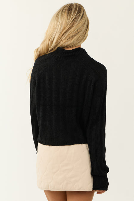 Black Ribbed High Neck Raglan Sweater