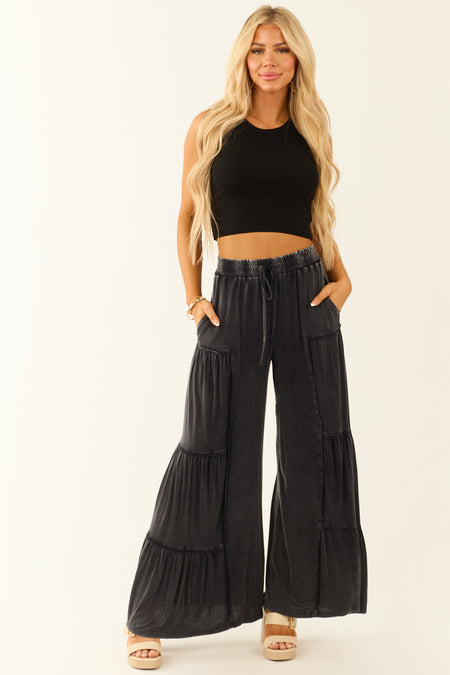 Black Ribbed Knit Raw Hem Cropped Tank Top