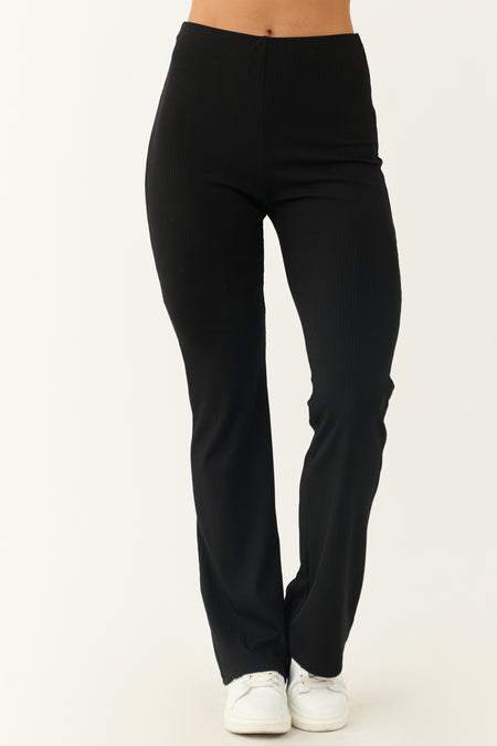 Black Ribbed Knit Slim Flare Pants