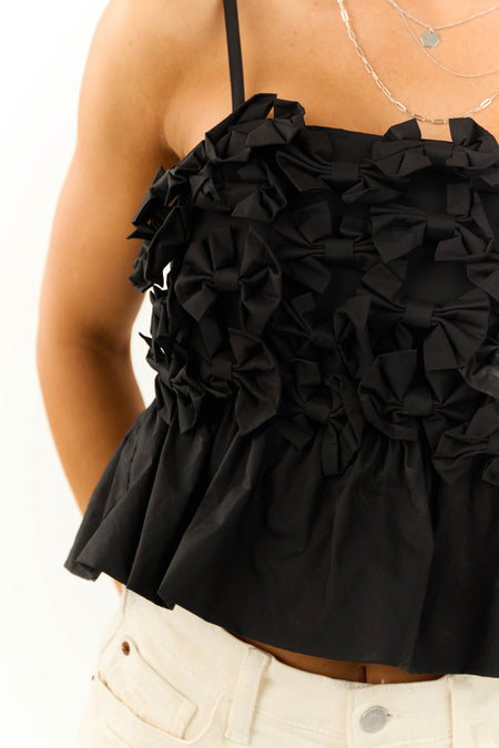 Black Ribbon Bow Peplum Style Crop Tank Top