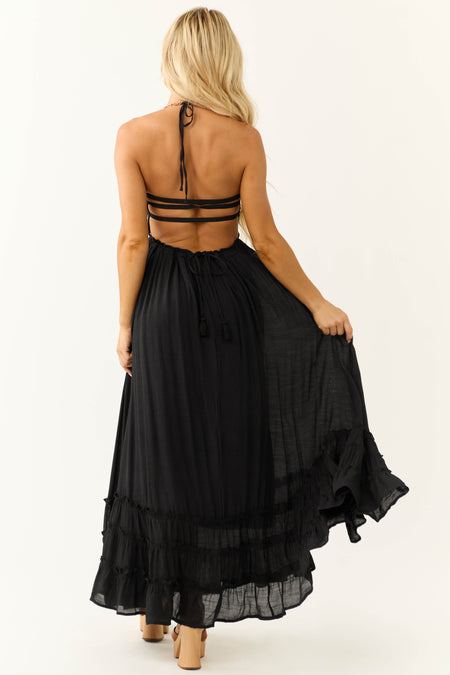 Black Ruffle Bottom Sleeveless Maxi Dress