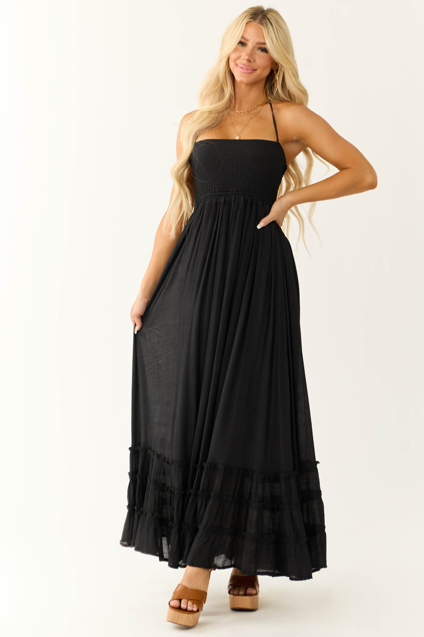 Black Ruffle Bottom Sleeveless Maxi Dress