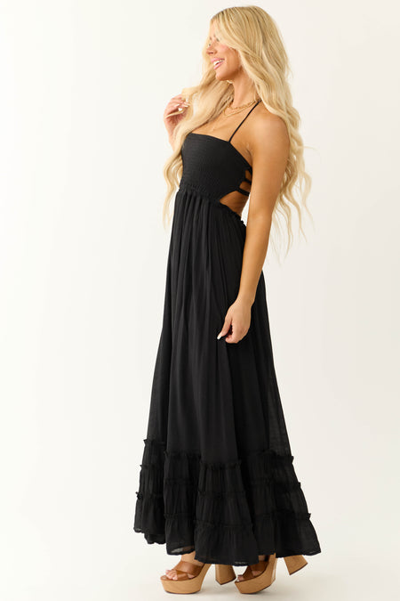 Black Ruffle Bottom Sleeveless Maxi Dress