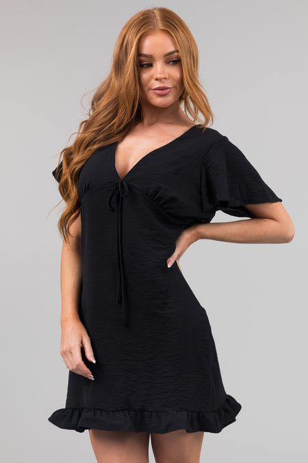 Black Ruffle Hem Babydoll Short Dress