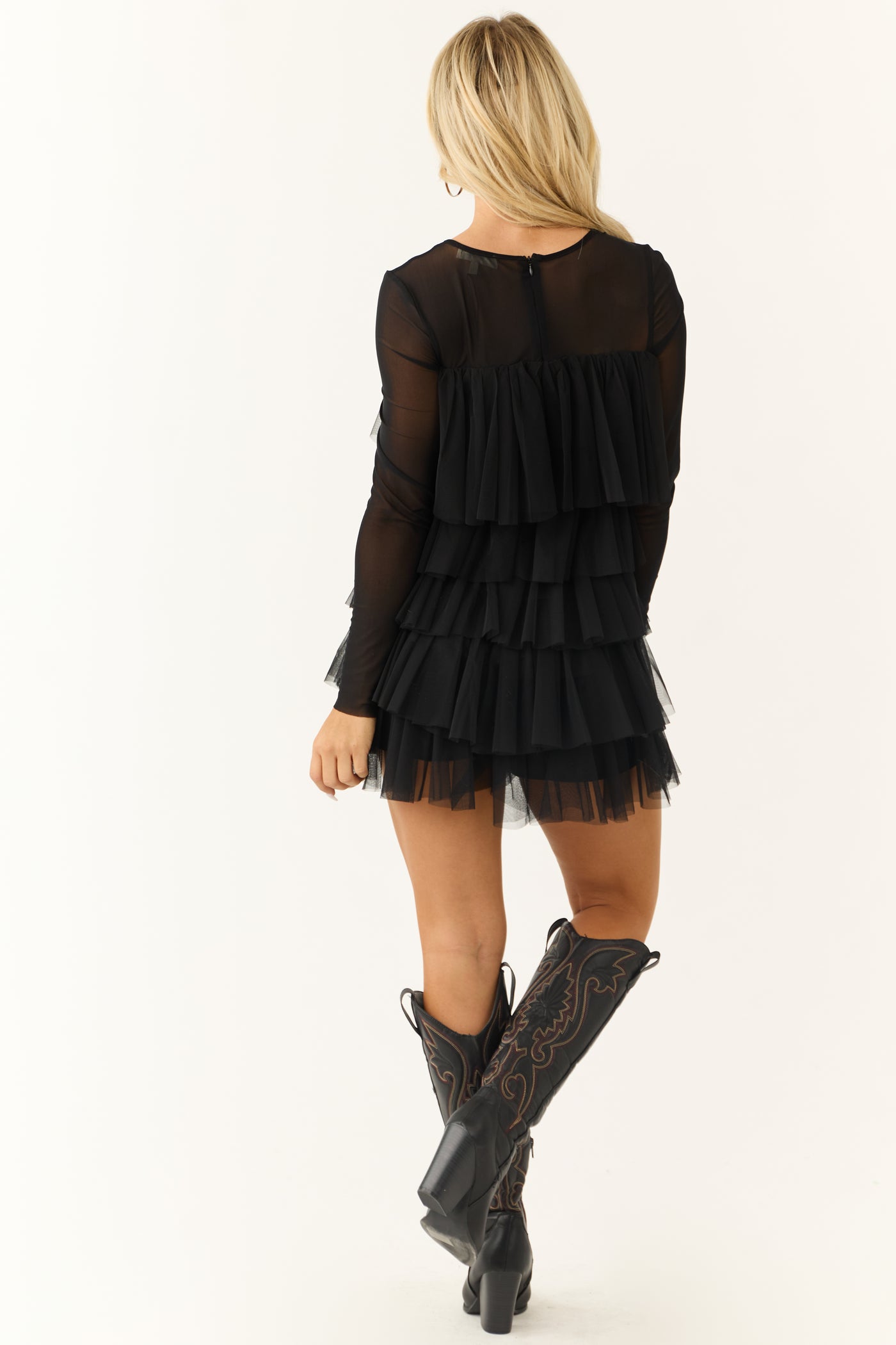 Black Ruffle Tulle Tiered Mesh Romper