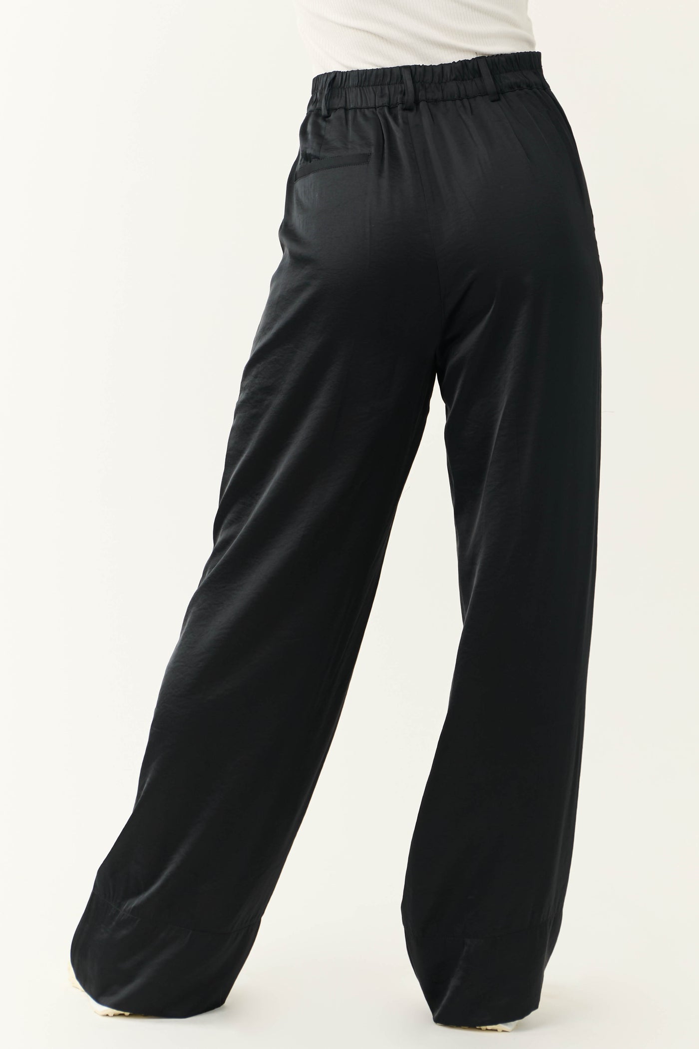 Black Satin High Waist Wide Leg Pants