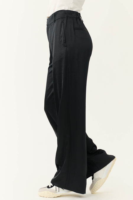 Black Satin High Waist Wide Leg Pants