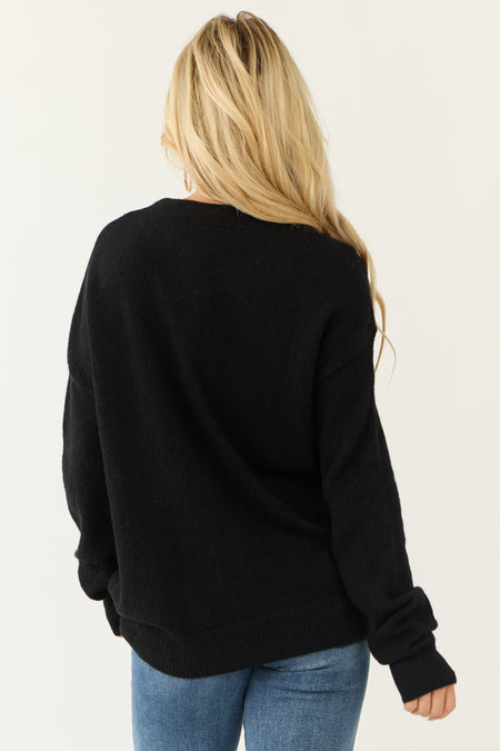 Black Sequin Bow Graphic Long Sleeve Sweater