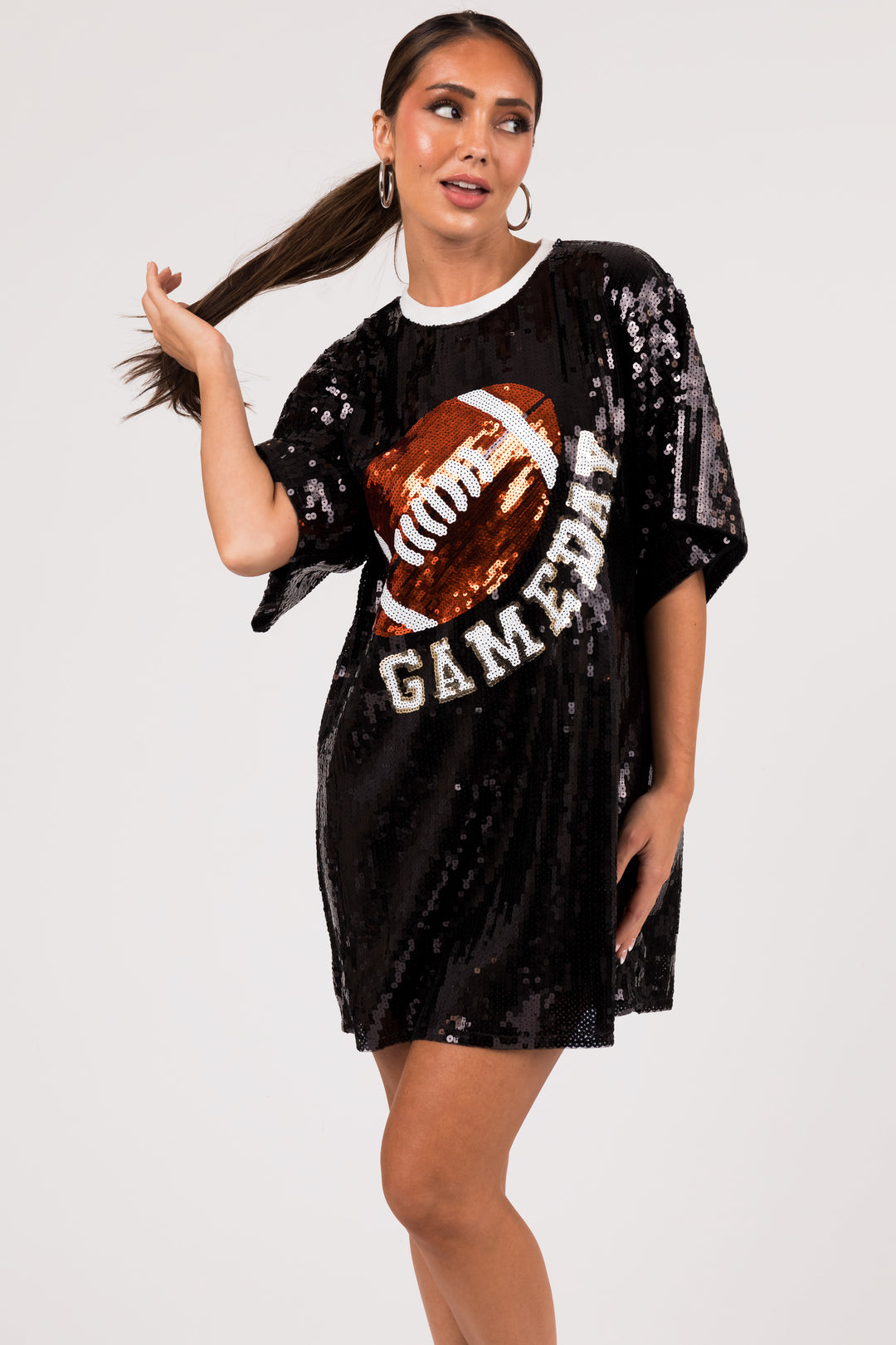 Why Dress Game Day Sequin Tee - Black/Gold Small