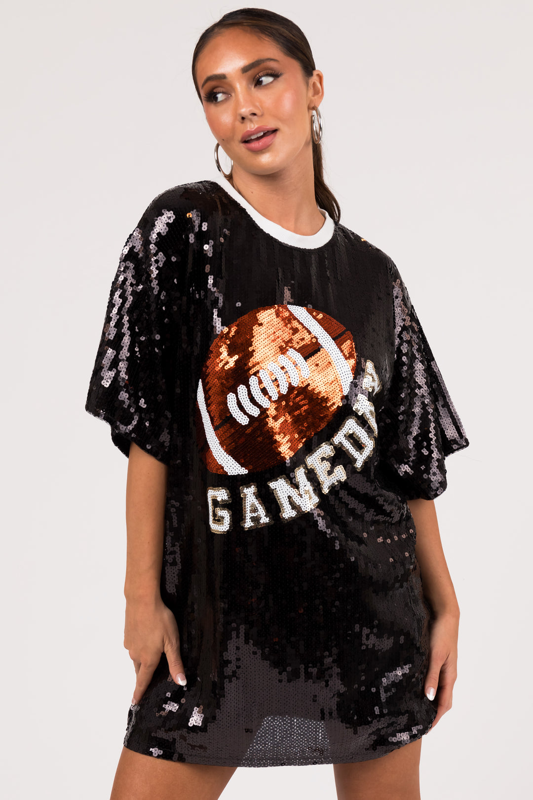 Black Game Day Football Sequin Shirt Dress