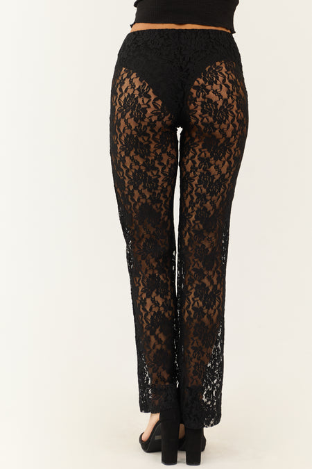 Black Sheer Lace High Waist Straight Leg Pants