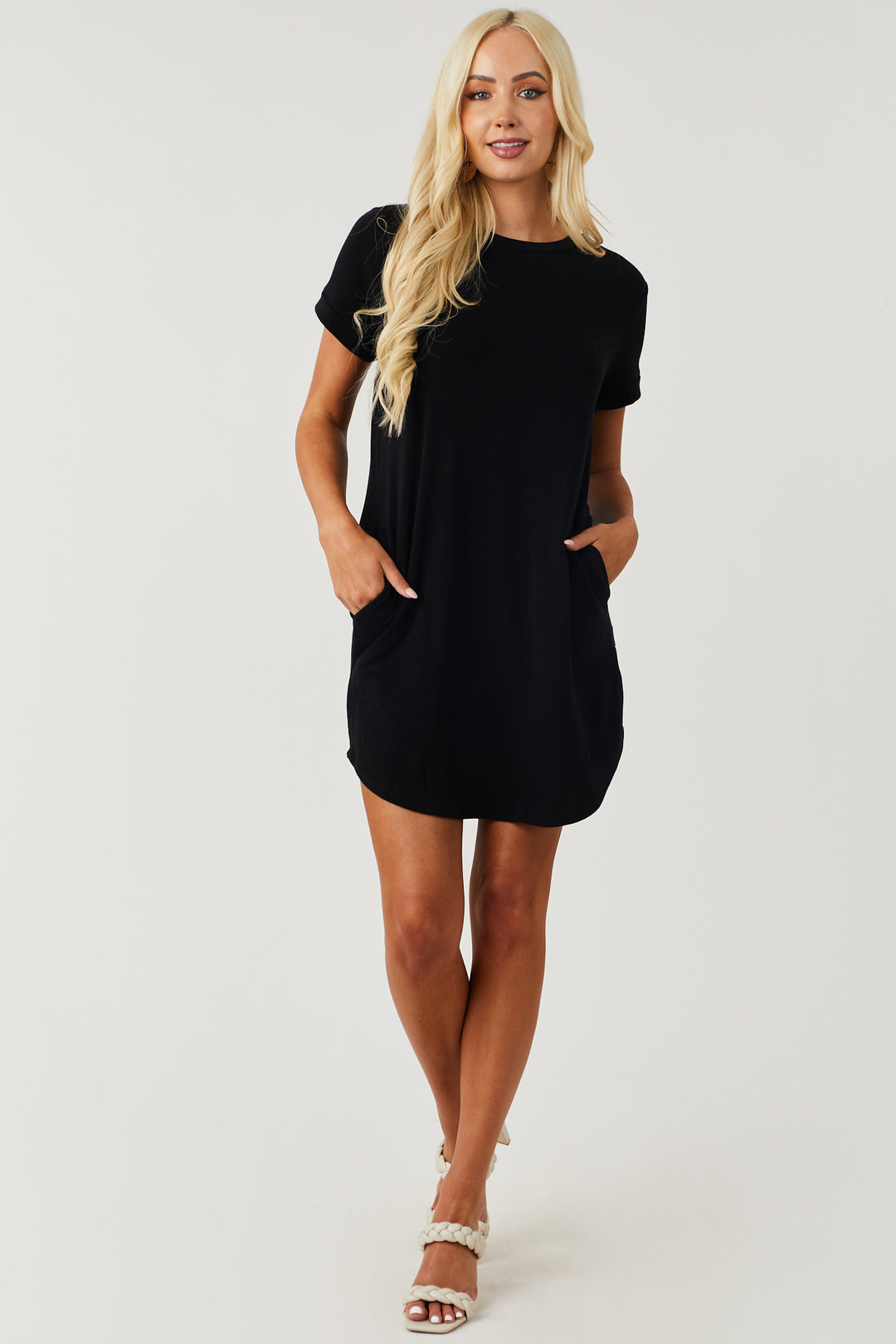 Black Short Sleeve Tee Shirt Mini Dress & Lime Lush