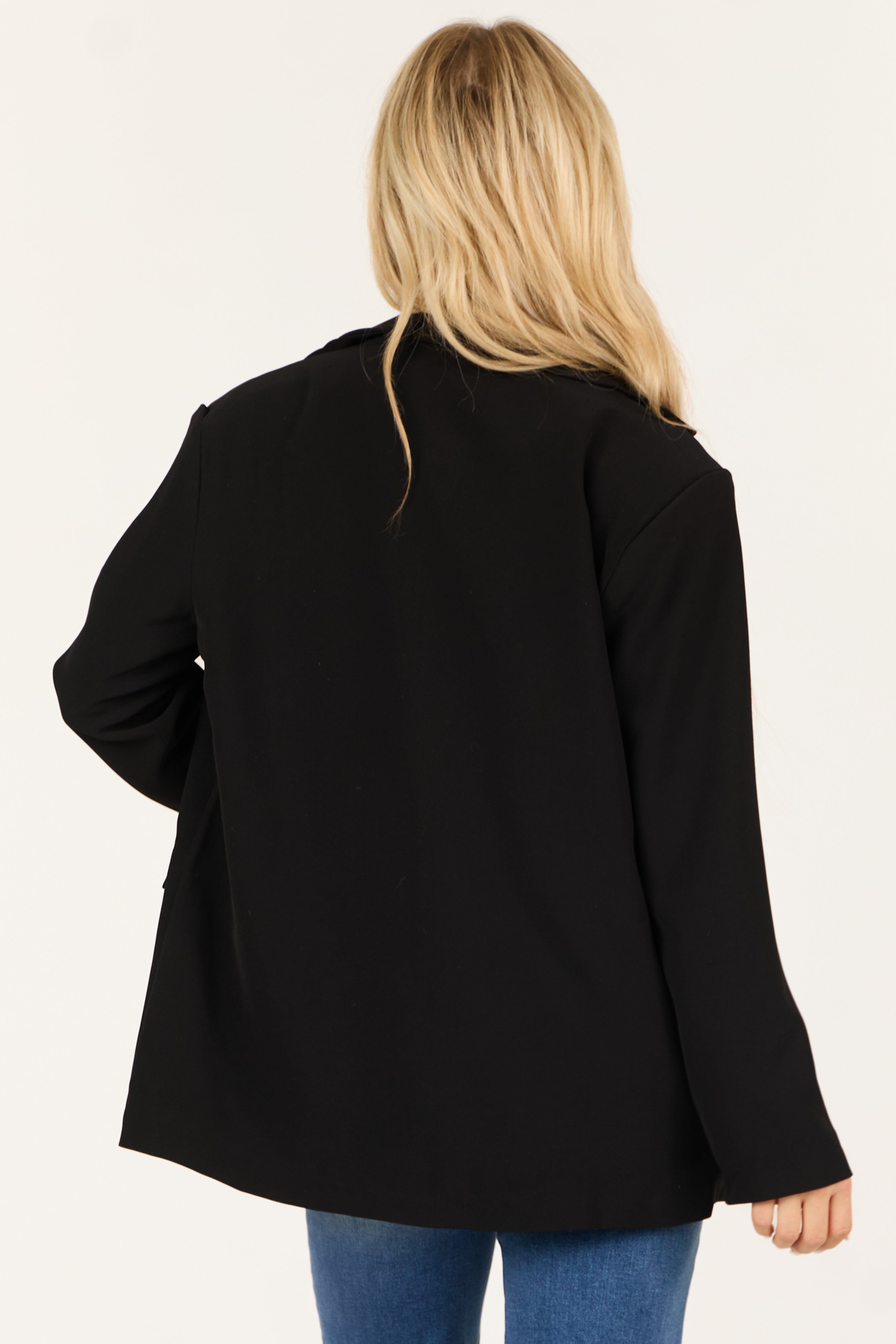 Black Single Button Long Sleeve Shoulder Pad Blazer