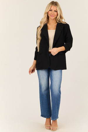 Black Single Button Long Sleeve Shoulder Pad Blazer