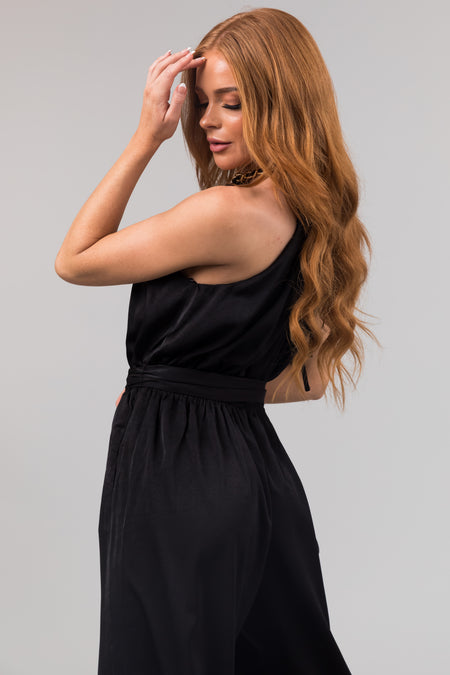 Black Sleeveless Chain Neckline Jumpsuit