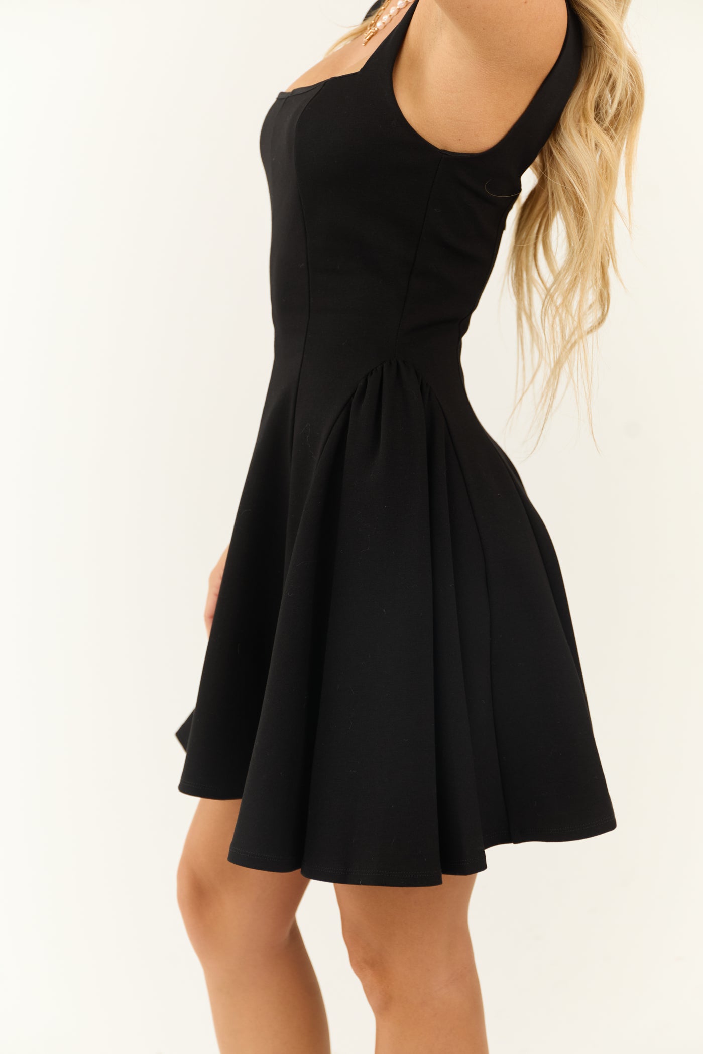 Black Sleeveless Side Puff Mini Dress