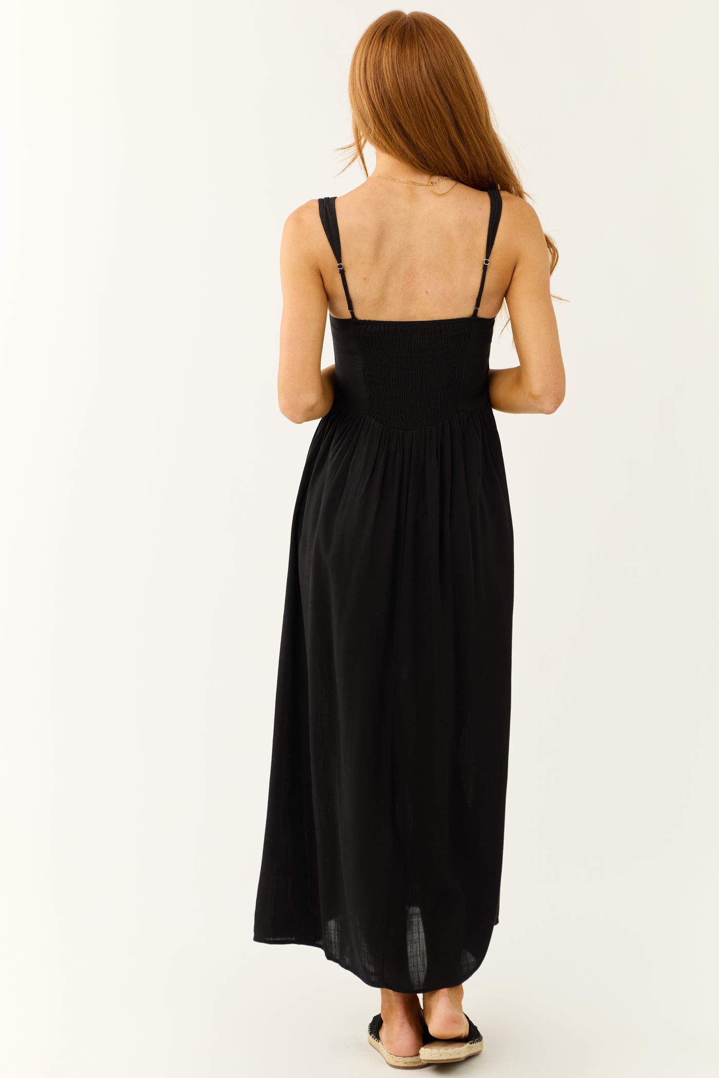 Black Sleeveless Smocked Back Maxi Dress