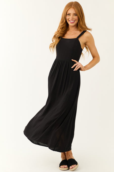 Black Sleeveless Smocked Back Maxi Dress