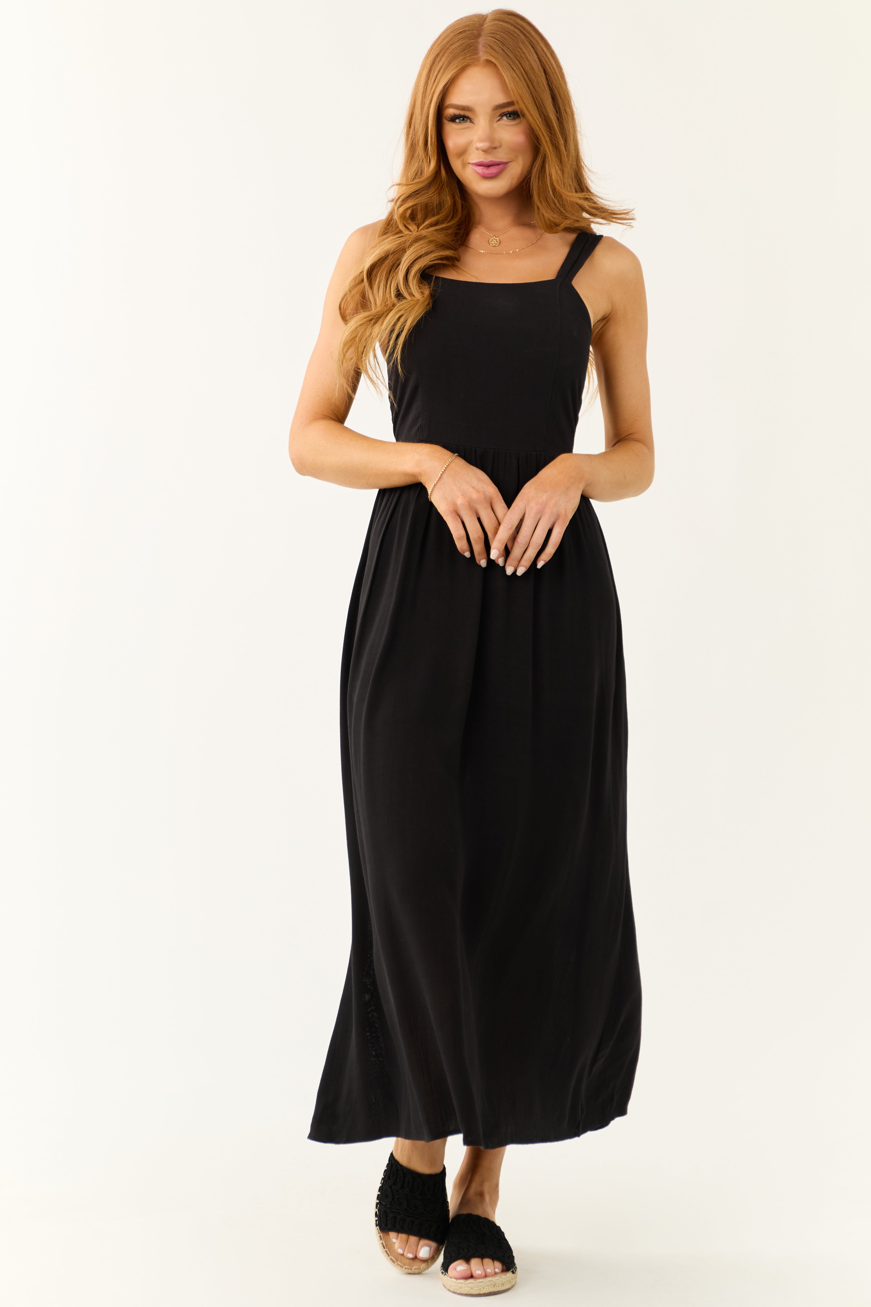 Black Sleeveless Smocked Back Maxi Dress