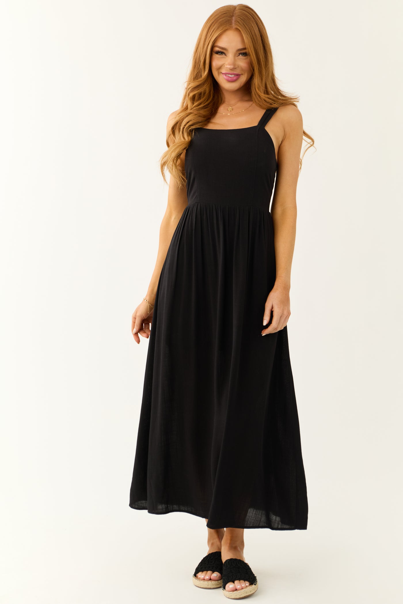 Black Sleeveless Smocked Back Maxi Dress