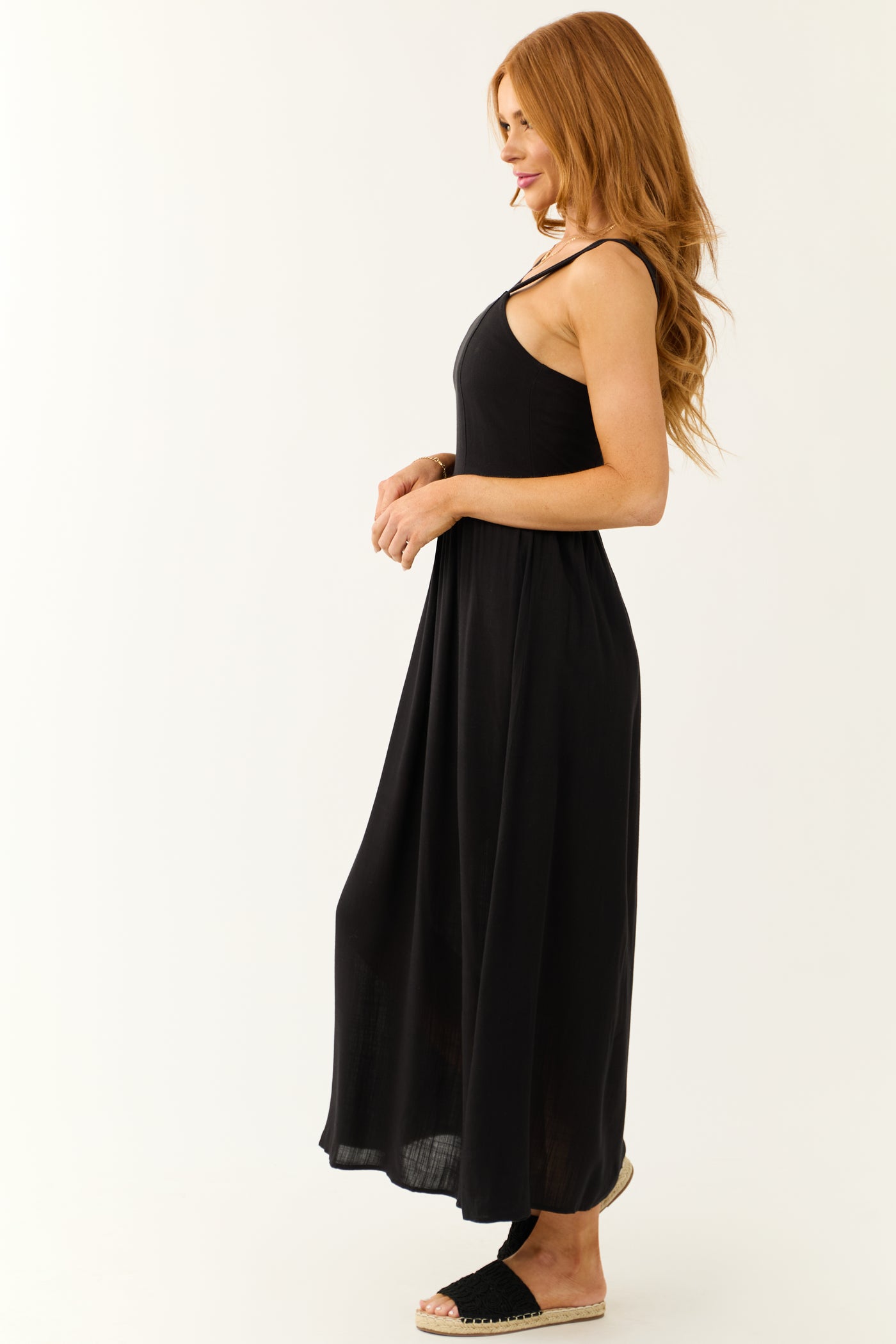 Black Sleeveless Smocked Back Maxi Dress