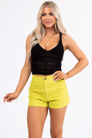 Black Sleeveless V Neck Cut Out Knit Crop Top