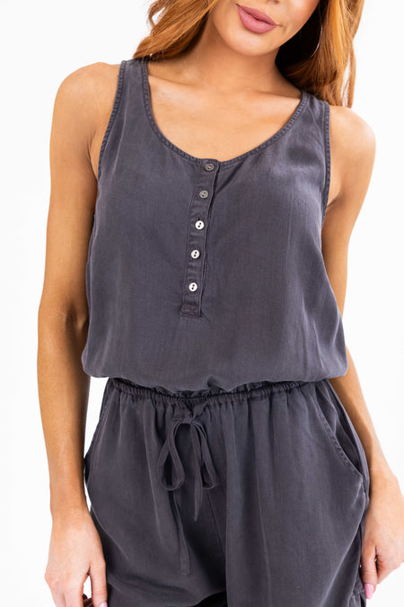 Black Sleeveless Waist Tie Romper