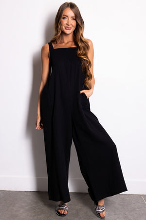 Black Sleeveless Wide Leg Jumpsuit