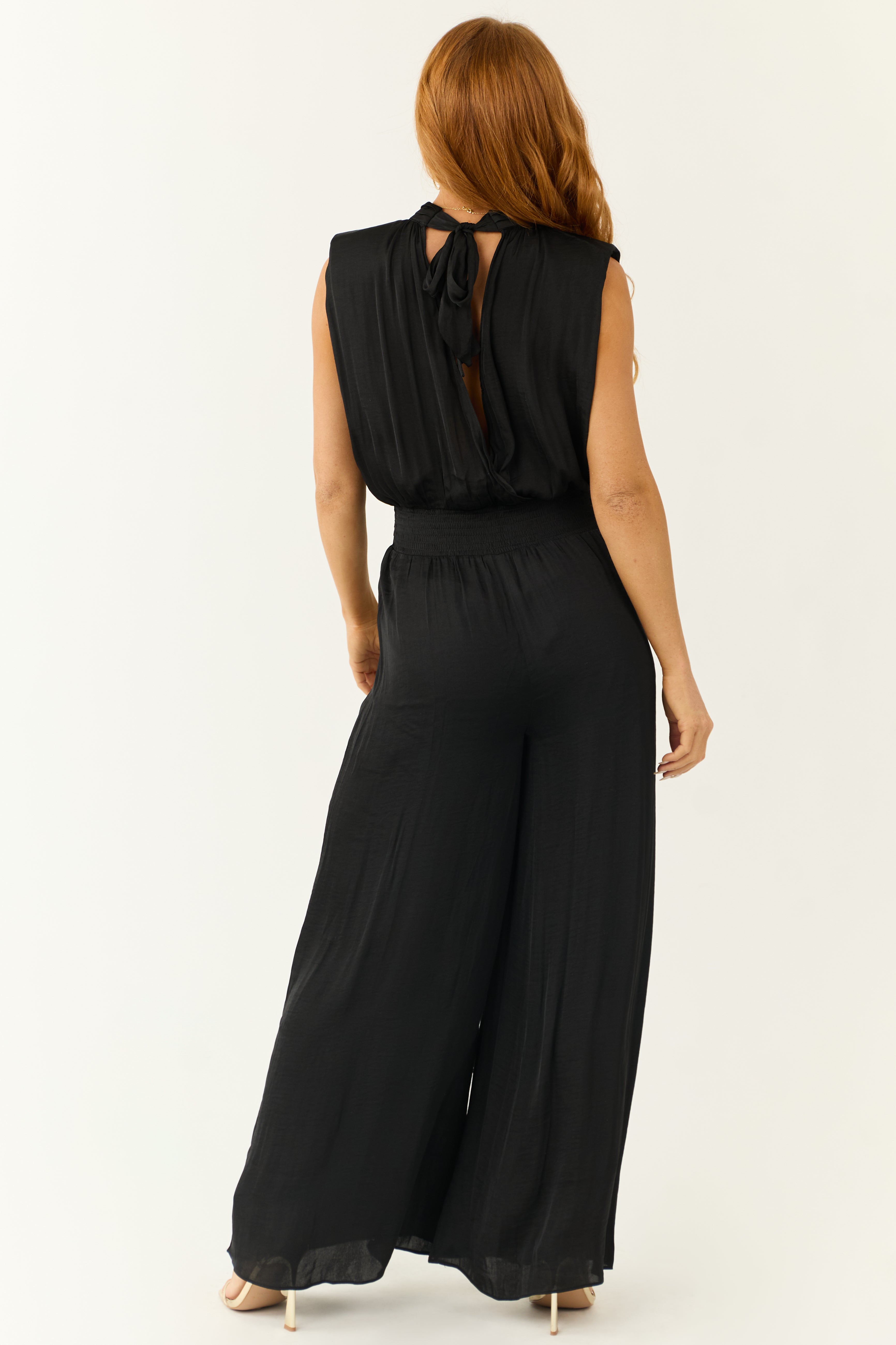 Black Sleeveless Wide Leg Silky Jumpsuit