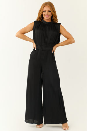 Black Sleeveless Wide Leg Silky Jumpsuit