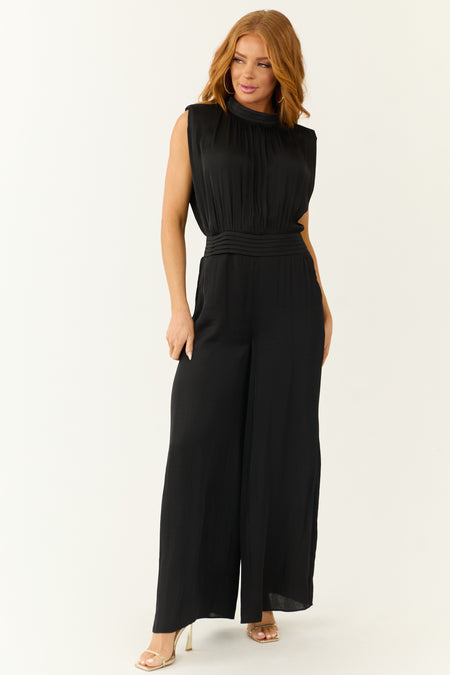 Black Sleeveless Wide Leg Silky Jumpsuit