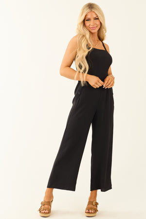 Black Sleeveless Wide Leg Smocked Jumpsuit