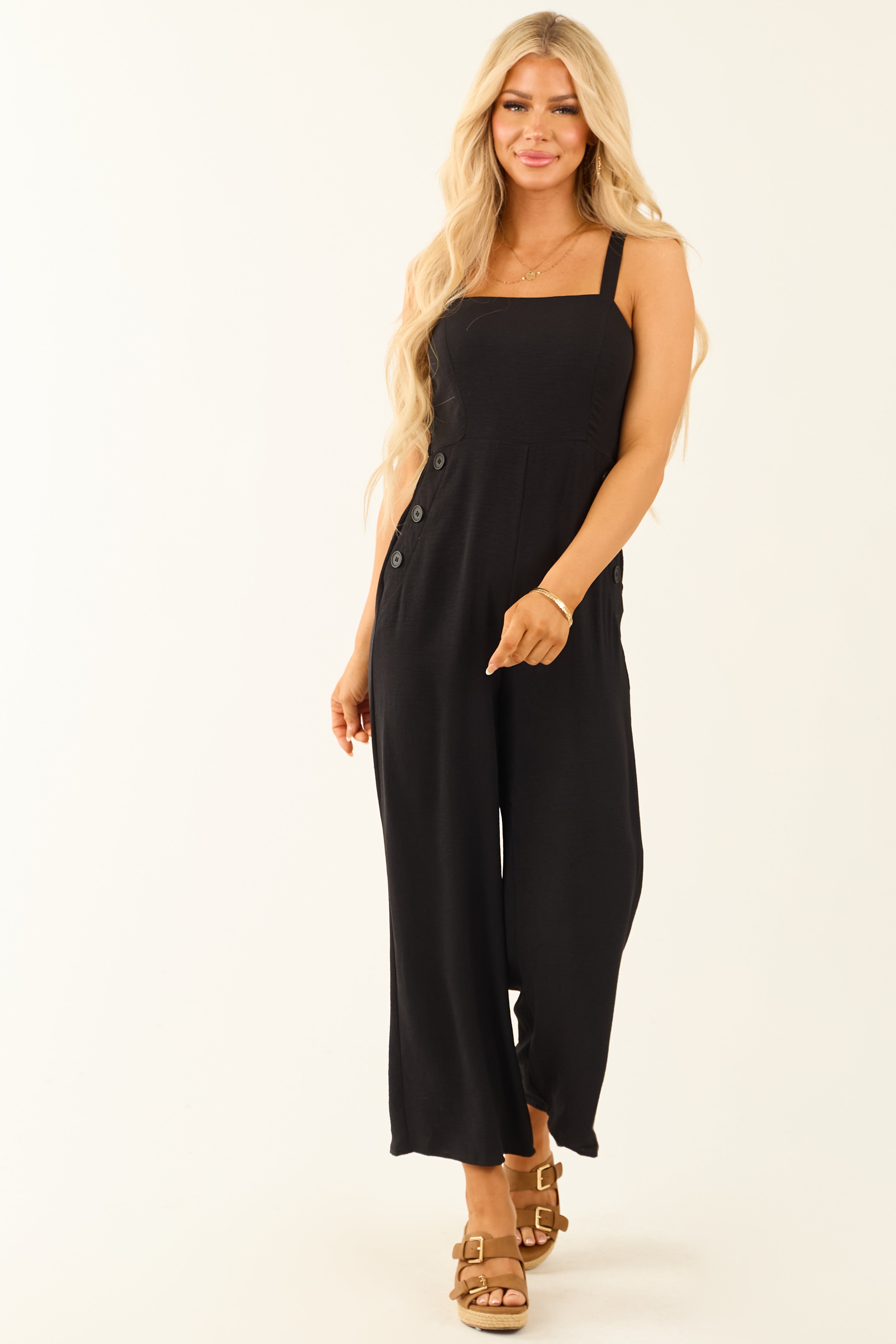 Black Sleeveless Wide Leg Smocked Jumpsuit