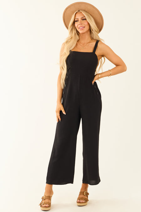 Black Sleeveless Wide Leg Smocked Jumpsuit