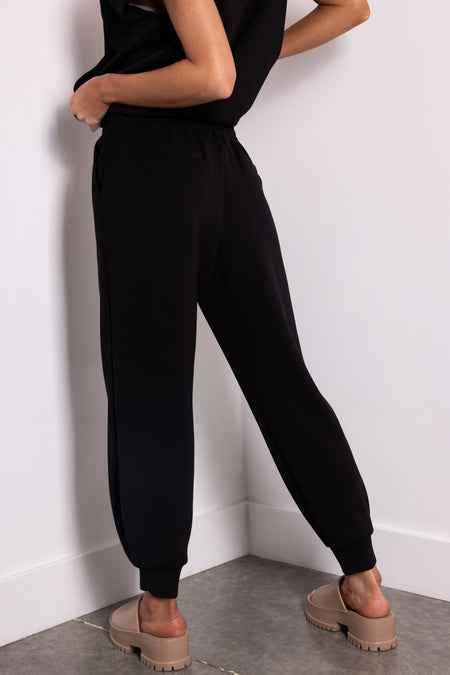 Black Smocked Waistband Soft Knit Joggers