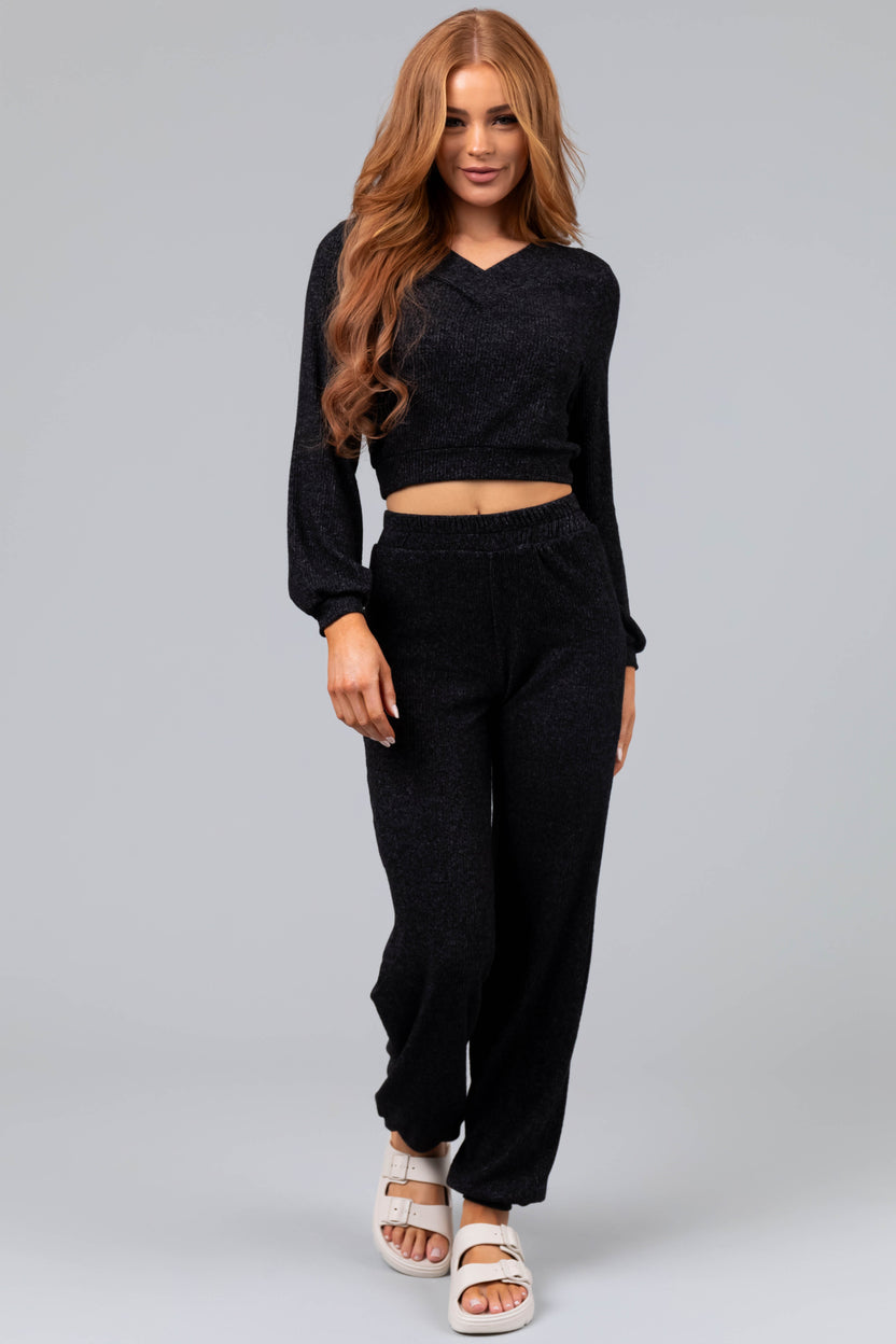 Black Soft Crop Top and Jogger Loungewear Set