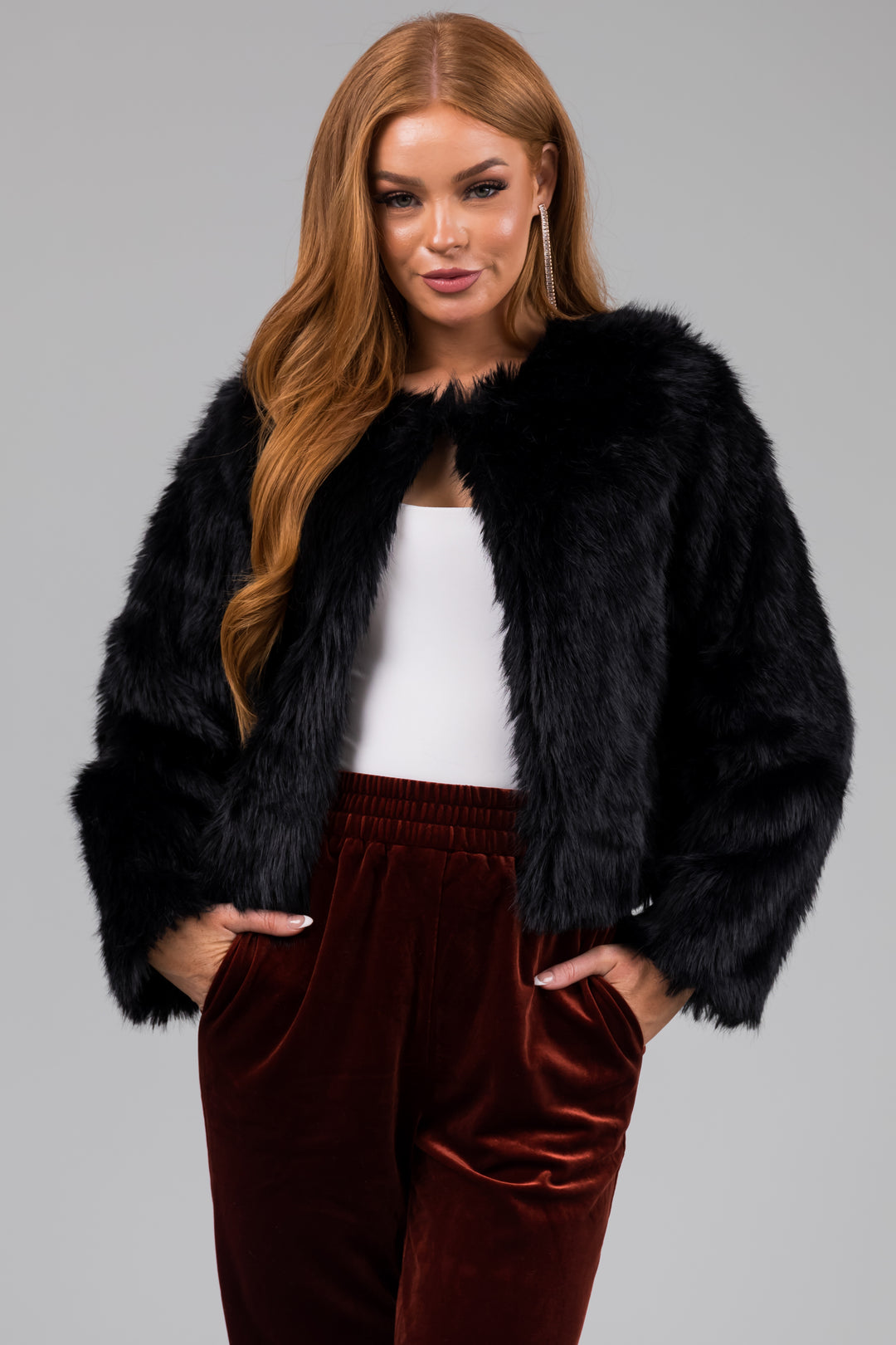 Black Faux Fur Cropped Jacket