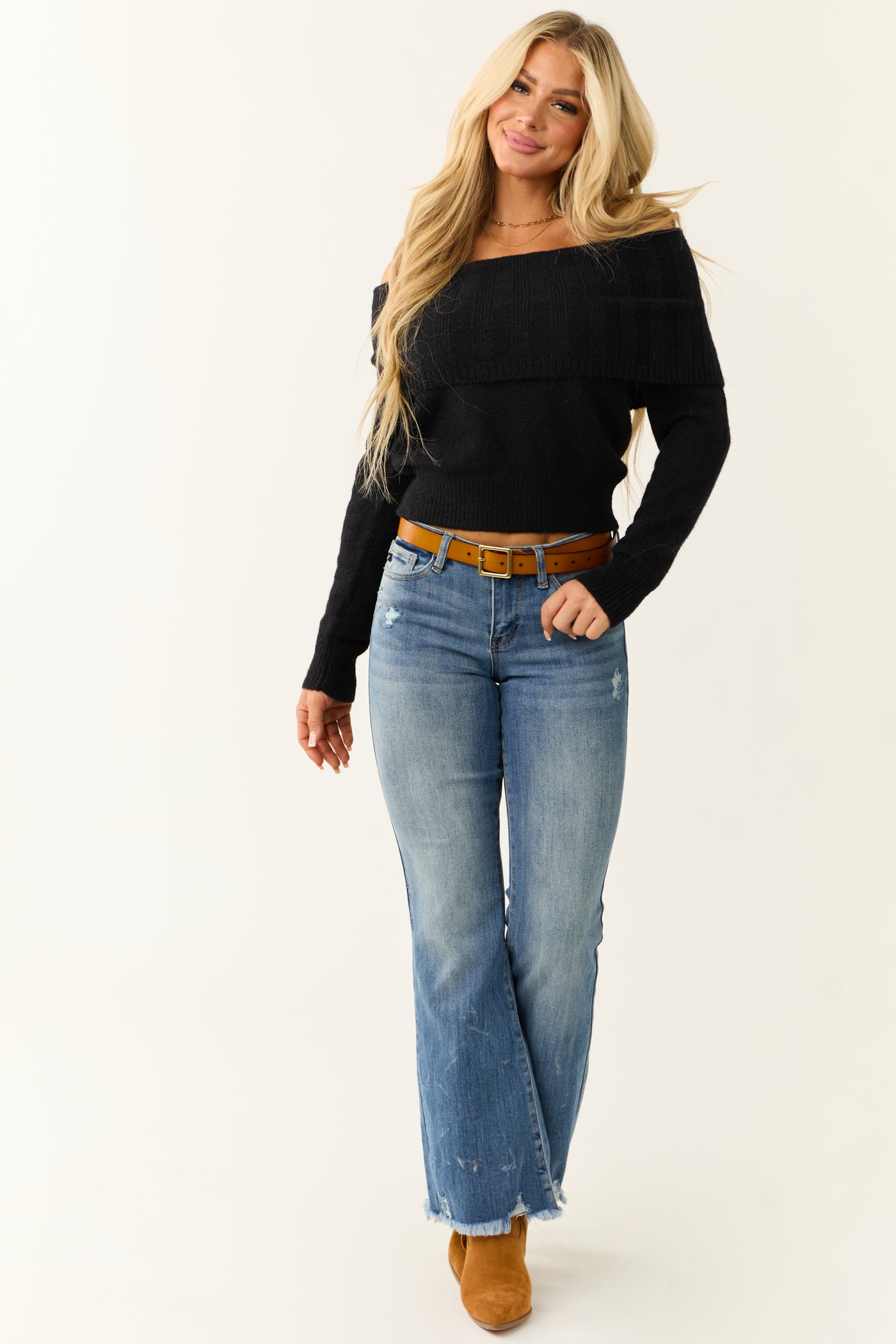 Black Soft Off Shoulder Neckline Sweater