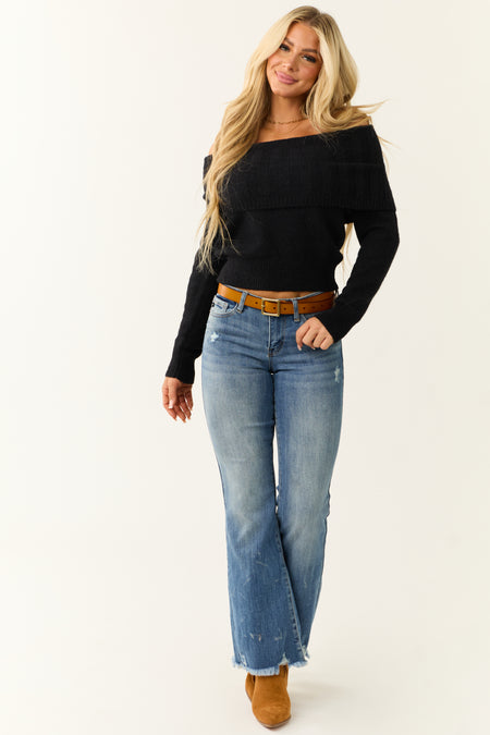 Black Soft Off Shoulder Neckline Sweater