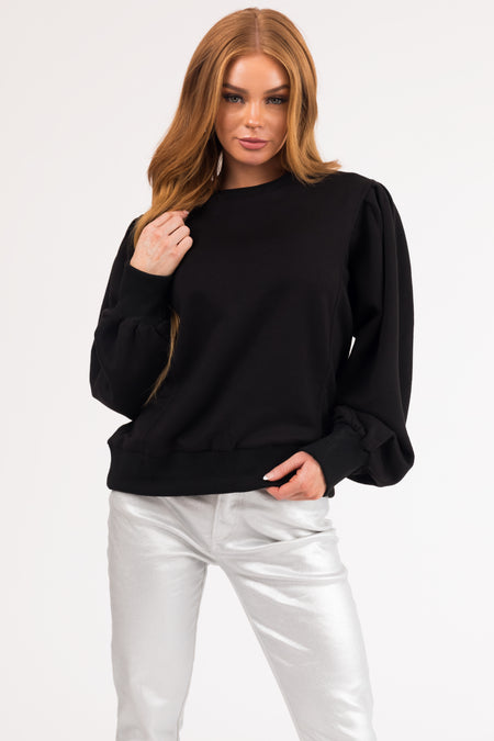 Black Soft Pullover with Balloon Sleeves