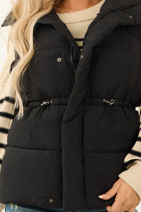 Black Soft Quilted Oversized Puffer Vest